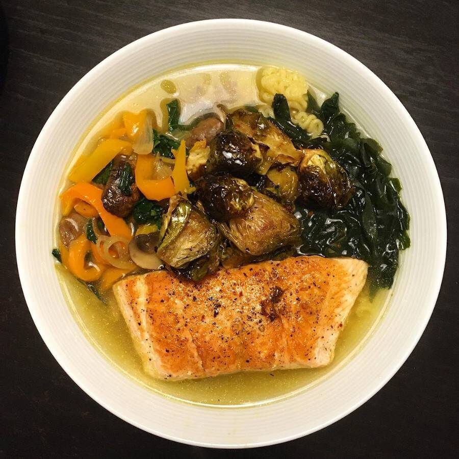 Pan Fried Salmon with Balsamic & Maple Syrup Instant Top Ramen