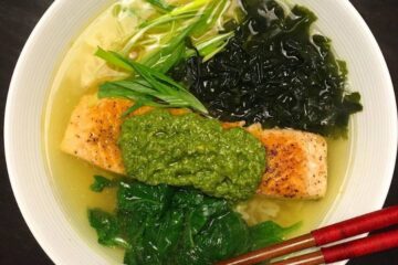 Pan Fried Salmon with Kale Pesto Instant Top Ramen