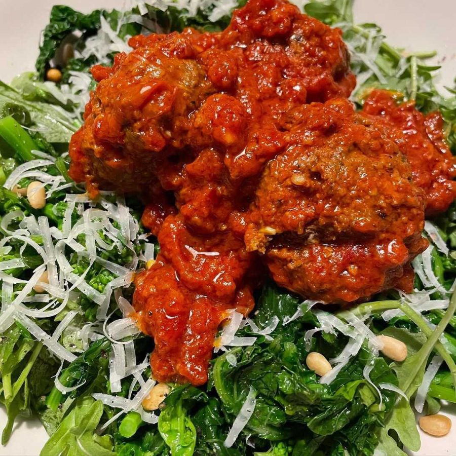 meatballs and salad recipe close up