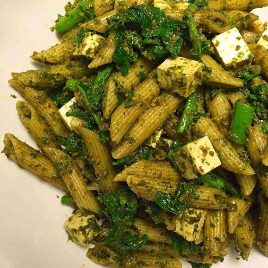 arugula spinach pesto pasta with tofu recipe