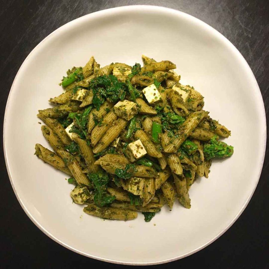 arugula spinach pesto pasta with tofu