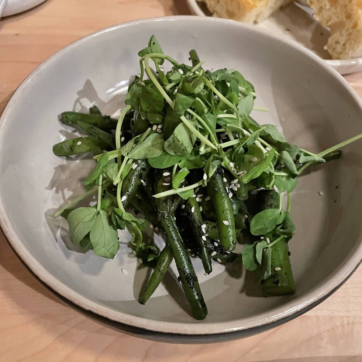 green beans asparagus black sesame dressing - Luma Eatery Petaluma