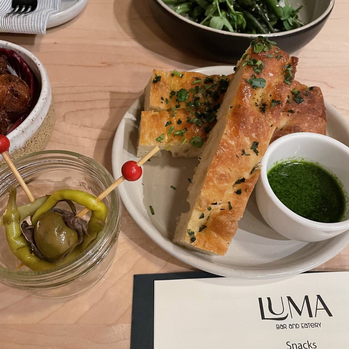 house bread salsa verde - Luma Restaurant Petaluma